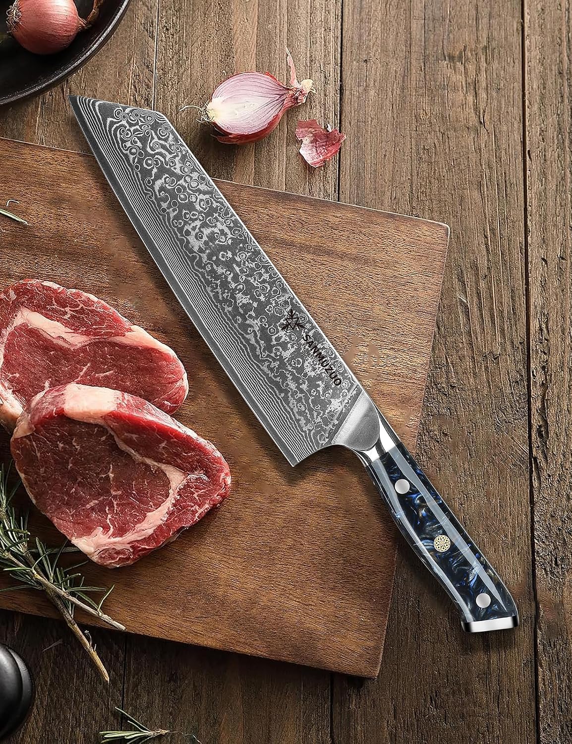8.5 inch Kiritsuke Kitchen Chef Knife - 67 Layers Damascus Steel & Resin Handle - Xuan Series(Fantasy Orange)