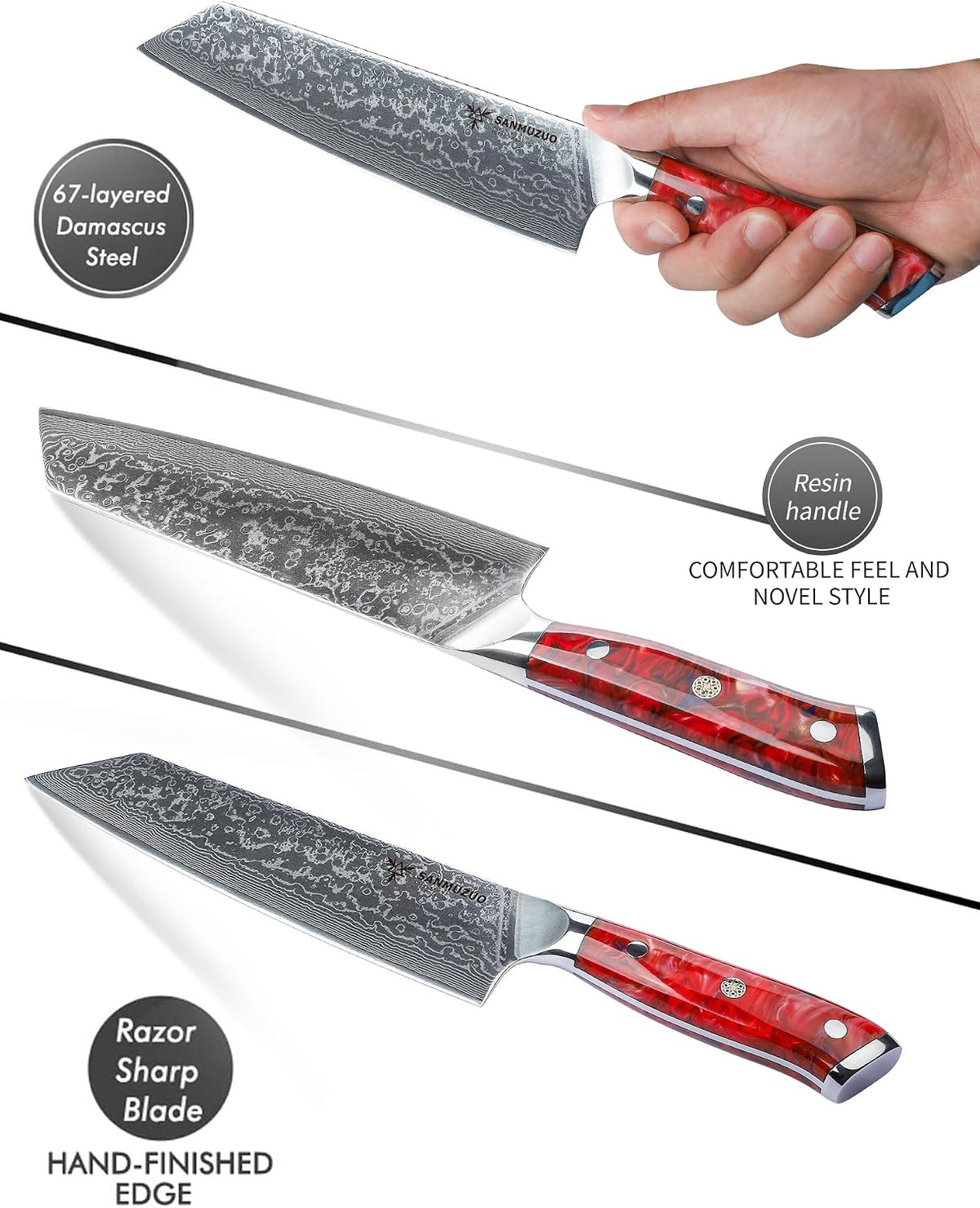 8.5 inch Kiritsuke Kitchen Chef Knife - 67 Layers Damascus Steel & Resin Handle - Xuan Series(Fantasy Orange)