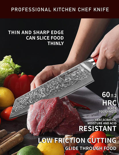 8.5 inch Kiritsuke Kitchen Chef Knife - 67 Layers Damascus Steel & Resin Handle - Xuan Series(Fantasy Orange)