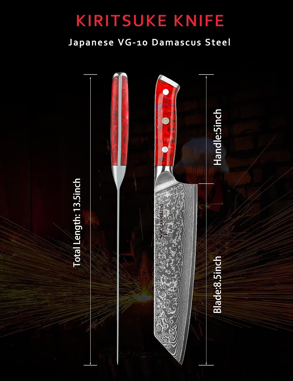 8.5 inch Kiritsuke Kitchen Chef Knife - 67 Layers Damascus Steel & Resin Handle - Xuan Series(Fantasy Orange)