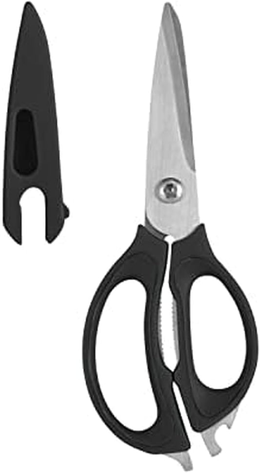4-in-1 Kitchen Scissors with Black Handle, High-Carbon Stainless Steel Shears with Jar Opener, Bottle Opener and Screwdriver, Kitchen Shears for Food Prep