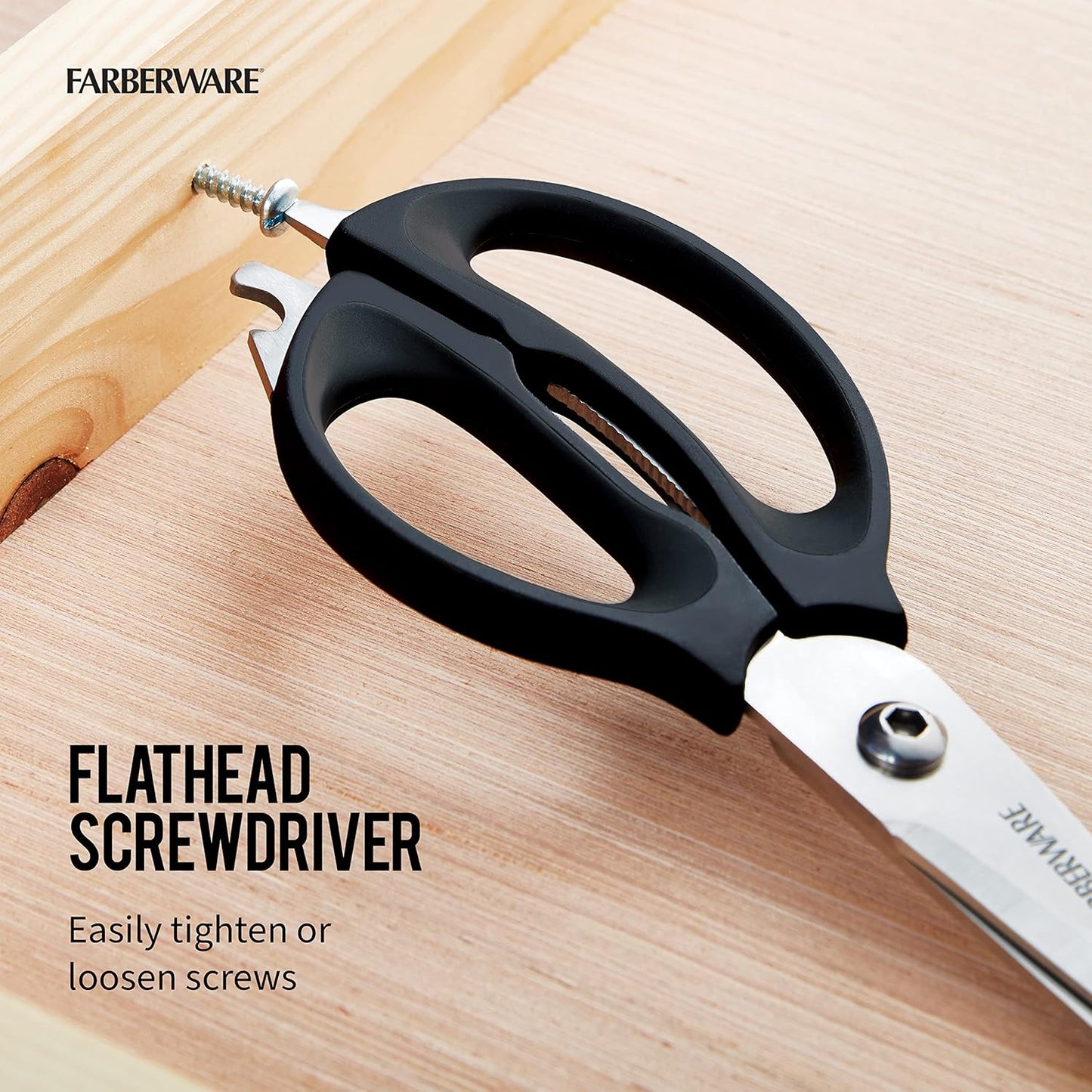 4-in-1 Kitchen Scissors with Black Handle, High-Carbon Stainless Steel Shears with Jar Opener, Bottle Opener and Screwdriver, Kitchen Shears for Food Prep