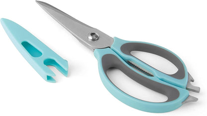 4-in-1 Kitchen Scissors with Black Handle, High-Carbon Stainless Steel Shears with Jar Opener, Bottle Opener and Screwdriver, Kitchen Shears for Food Prep