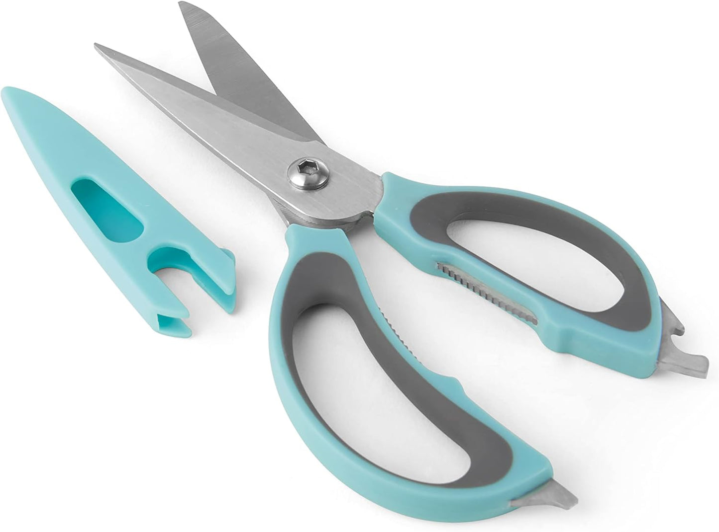 4-in-1 Kitchen Scissors with Black Handle, High-Carbon Stainless Steel Shears with Jar Opener, Bottle Opener and Screwdriver, Kitchen Shears for Food Prep