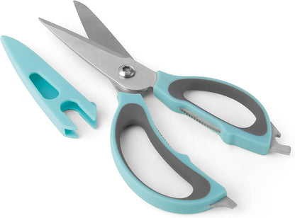 4-in-1 Kitchen Scissors with Black Handle, High-Carbon Stainless Steel Shears with Jar Opener, Bottle Opener and Screwdriver, Kitchen Shears for Food Prep
