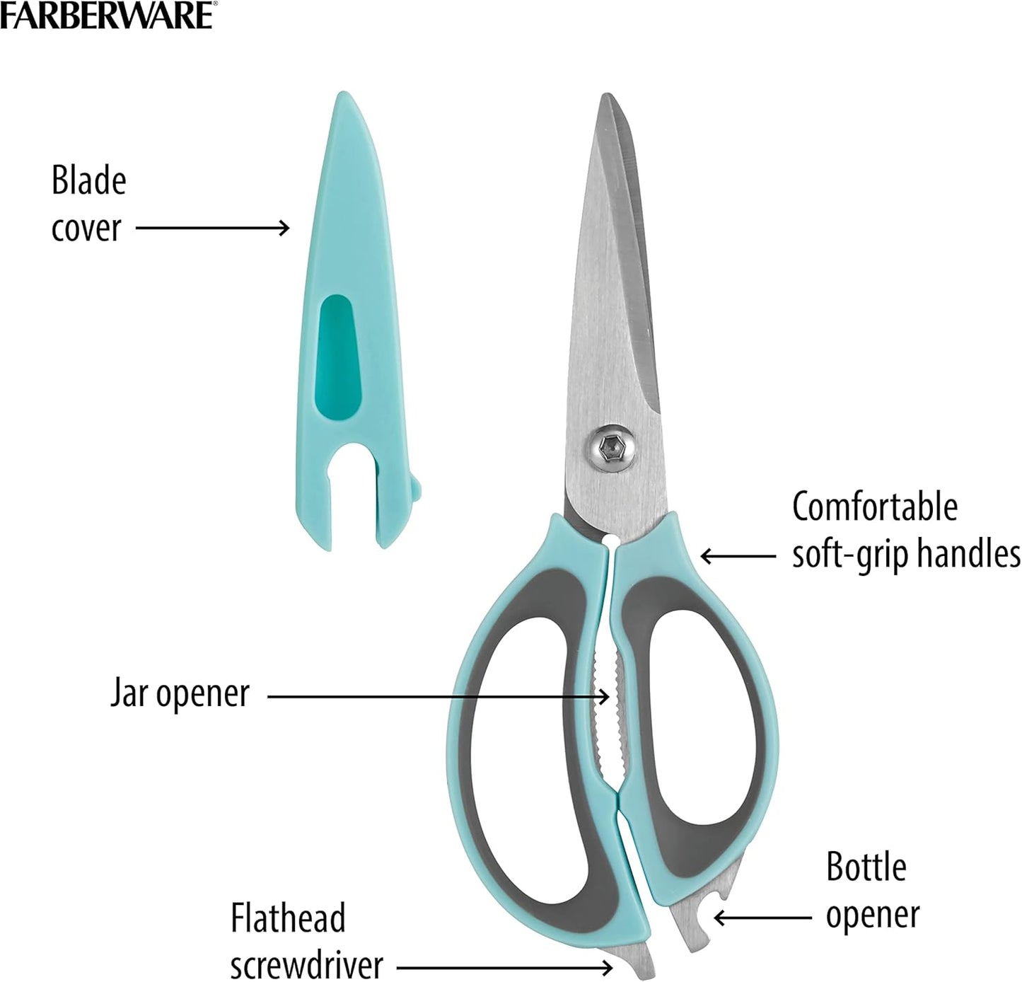 4-in-1 Kitchen Scissors with Black Handle, High-Carbon Stainless Steel Shears with Jar Opener, Bottle Opener and Screwdriver, Kitchen Shears for Food Prep