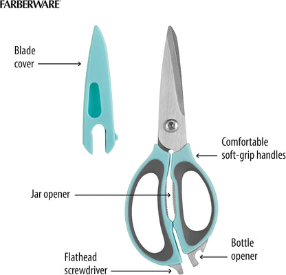 4-in-1 Kitchen Scissors with Black Handle, High-Carbon Stainless Steel Shears with Jar Opener, Bottle Opener and Screwdriver, Kitchen Shears for Food Prep