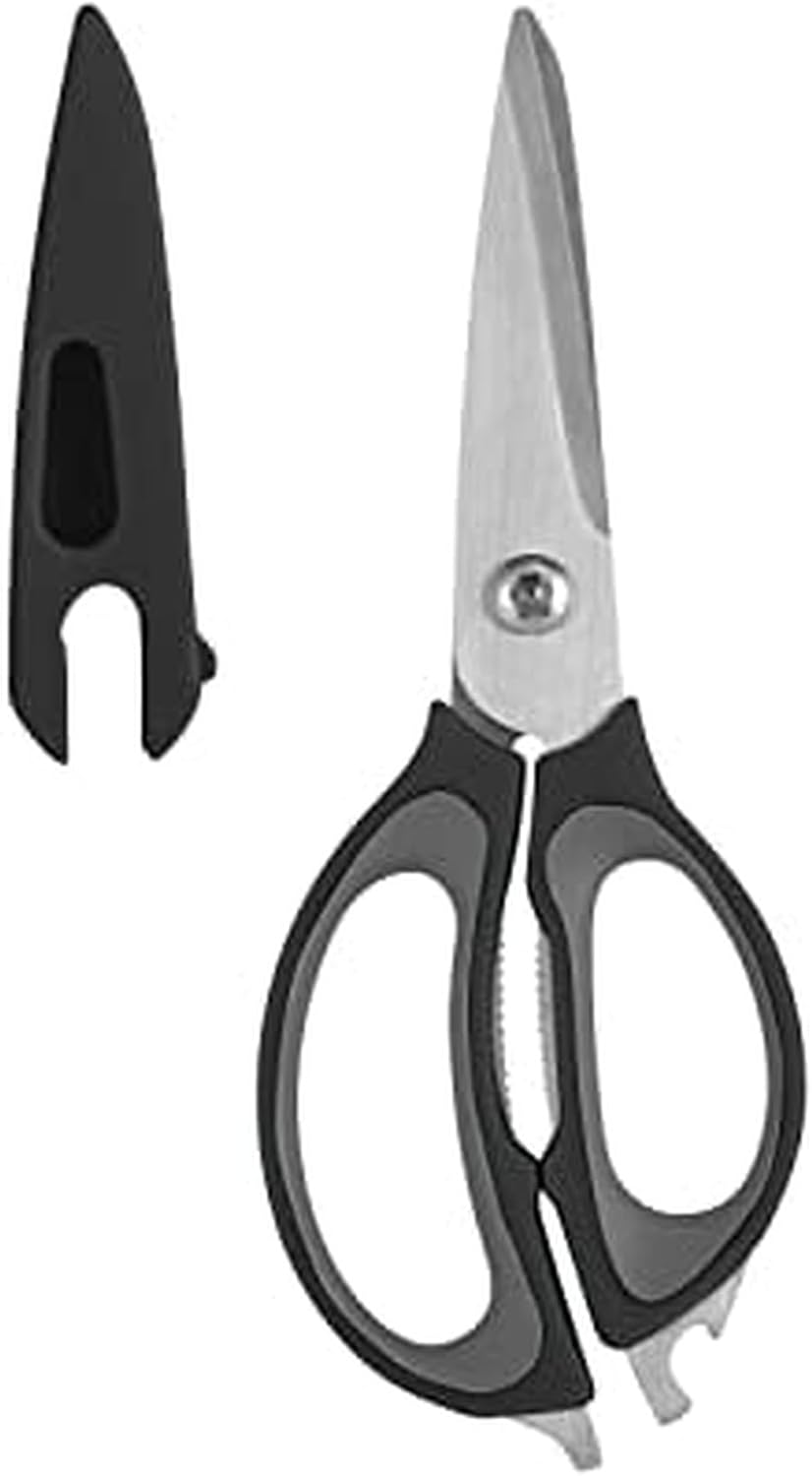 4-in-1 Kitchen Scissors with Black Handle, High-Carbon Stainless Steel Shears with Jar Opener, Bottle Opener and Screwdriver, Kitchen Shears for Food Prep
