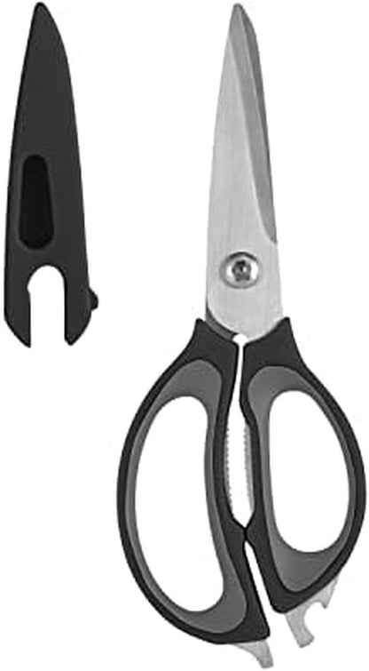 4-in-1 Kitchen Scissors with Black Handle, High-Carbon Stainless Steel Shears with Jar Opener, Bottle Opener and Screwdriver, Kitchen Shears for Food Prep