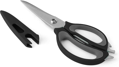 4-in-1 Kitchen Scissors with Black Handle, High-Carbon Stainless Steel Shears with Jar Opener, Bottle Opener and Screwdriver, Kitchen Shears for Food Prep