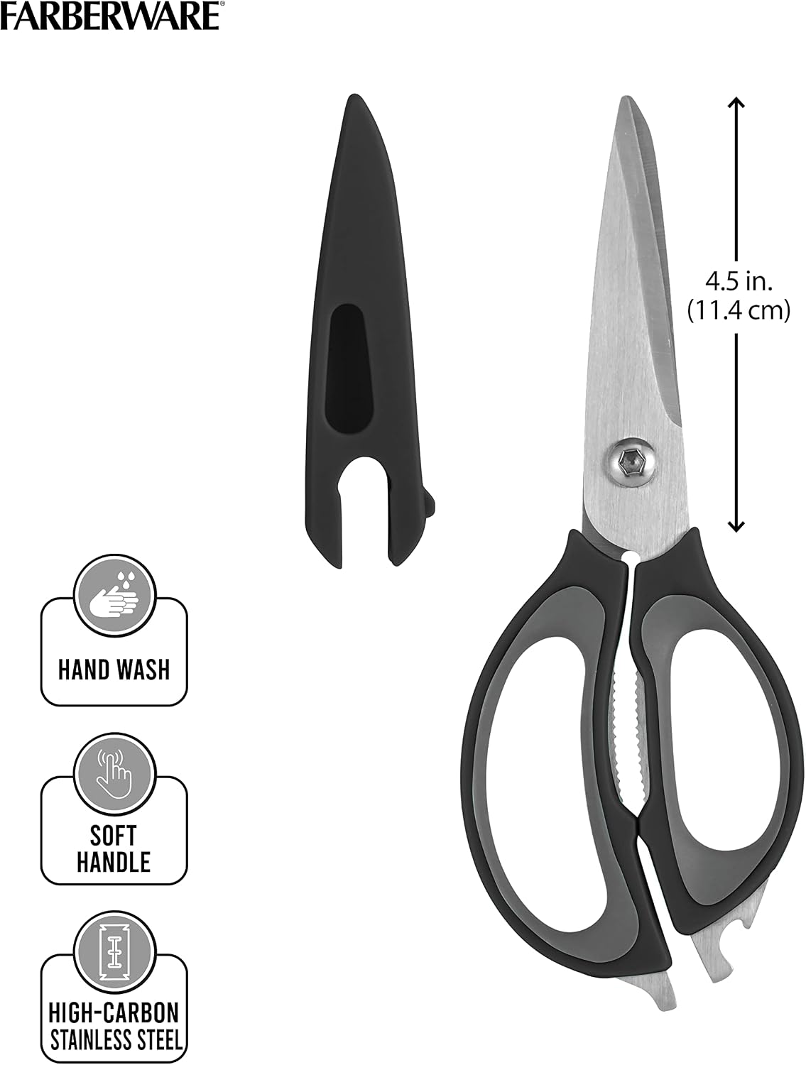 4-in-1 Kitchen Scissors with Black Handle, High-Carbon Stainless Steel Shears with Jar Opener, Bottle Opener and Screwdriver, Kitchen Shears for Food Prep