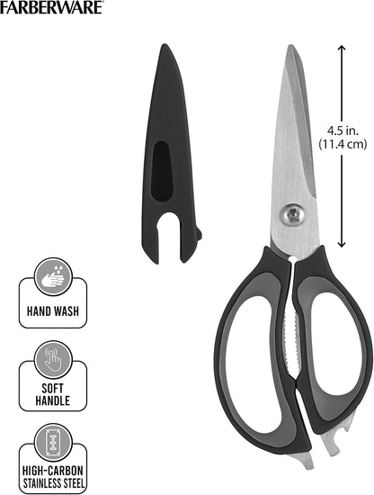 4-in-1 Kitchen Scissors with Black Handle, High-Carbon Stainless Steel Shears with Jar Opener, Bottle Opener and Screwdriver, Kitchen Shears for Food Prep