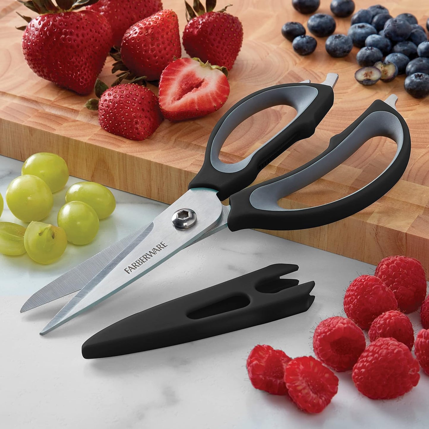 4-in-1 Kitchen Scissors with Black Handle, High-Carbon Stainless Steel Shears with Jar Opener, Bottle Opener and Screwdriver, Kitchen Shears for Food Prep