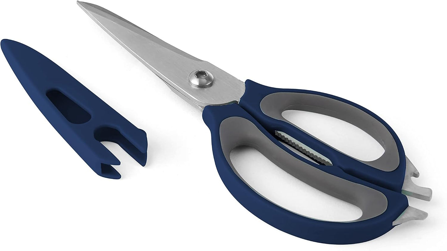4-in-1 Kitchen Scissors with Black Handle, High-Carbon Stainless Steel Shears with Jar Opener, Bottle Opener and Screwdriver, Kitchen Shears for Food Prep