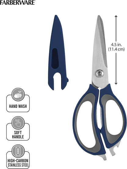 4-in-1 Kitchen Scissors with Black Handle, High-Carbon Stainless Steel Shears with Jar Opener, Bottle Opener and Screwdriver, Kitchen Shears for Food Prep