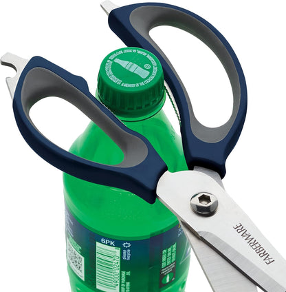 4-in-1 Kitchen Scissors with Black Handle, High-Carbon Stainless Steel Shears with Jar Opener, Bottle Opener and Screwdriver, Kitchen Shears for Food Prep