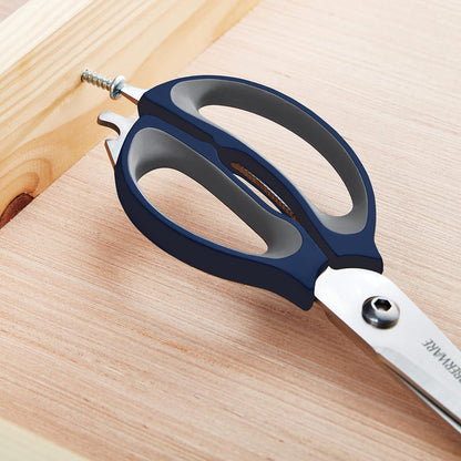 4-in-1 Kitchen Scissors with Black Handle, High-Carbon Stainless Steel Shears with Jar Opener, Bottle Opener and Screwdriver, Kitchen Shears for Food Prep