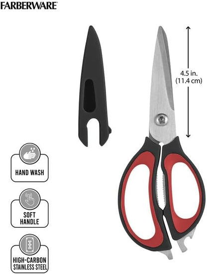 4-in-1 Kitchen Scissors with Black Handle, High-Carbon Stainless Steel Shears with Jar Opener, Bottle Opener and Screwdriver, Kitchen Shears for Food Prep