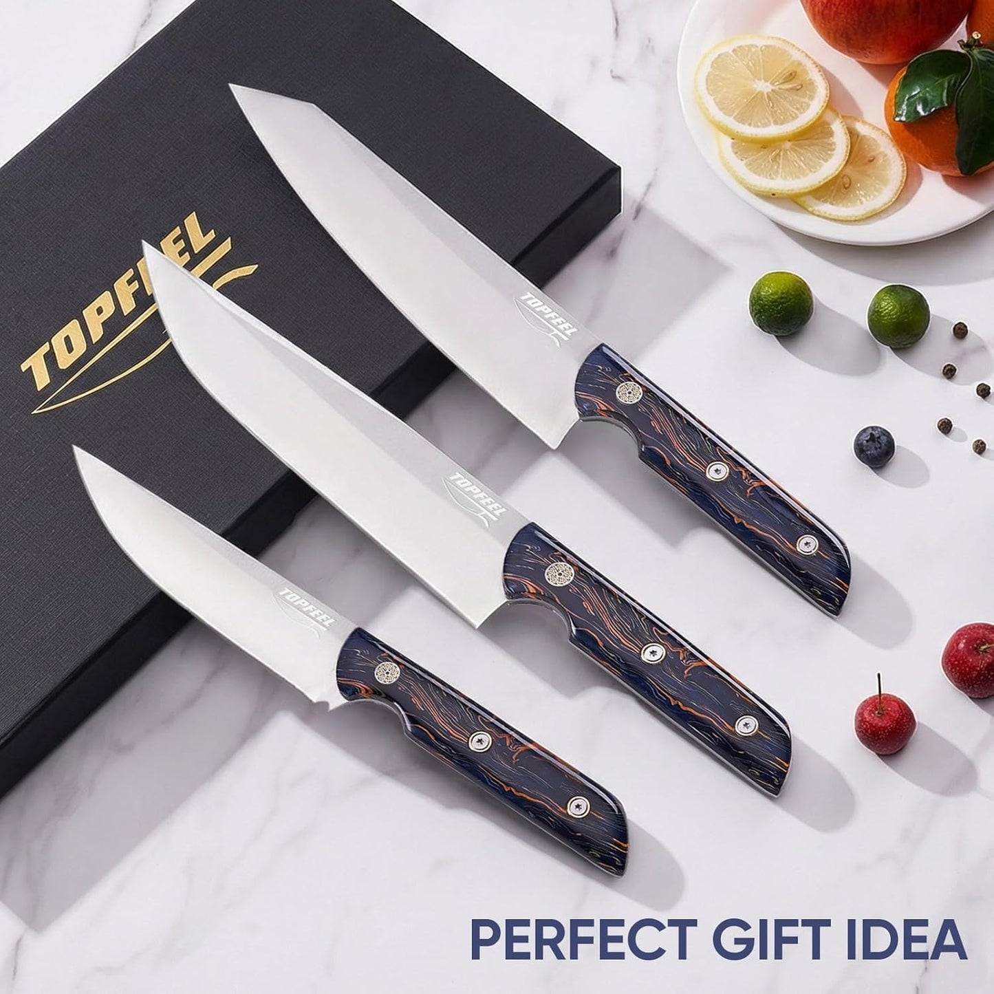 Professional Chef Knives Set 3 pcs Sharp Knife -8" Chefs Knifes& 8" Kiritsuke Knife& 5" Utility Knife, German Stainless Steel Chef Knives Set for Kitchen Home Gift