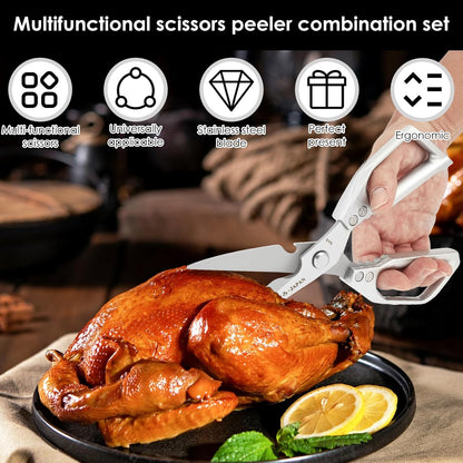 3Pcs Kitchen Shears and Vegetable Peeler Set, Heavy Duty Poultry Shears, Japanese Kitchen Scissors All Purpose, Food Cooking Scissors for Meat, Chicken Bones, Turkey, and Fish, Dishwasher Safe