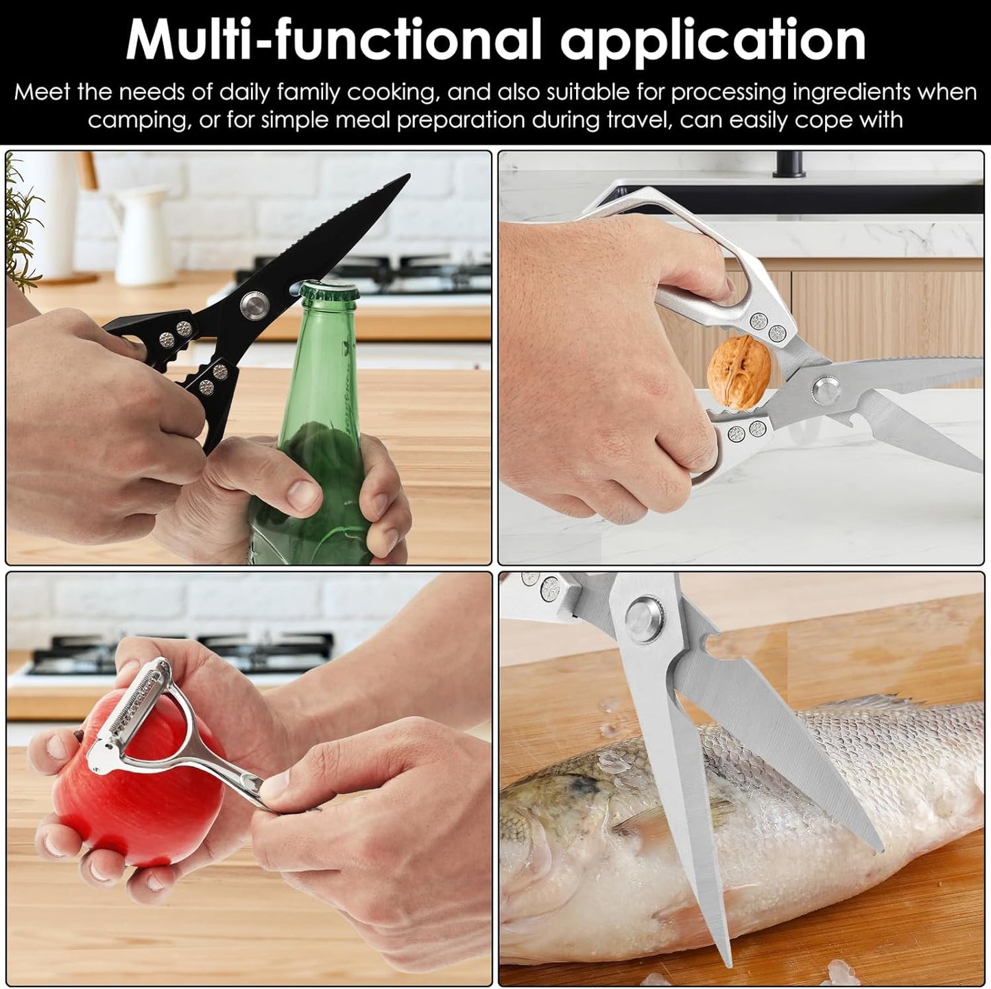 3Pcs Kitchen Shears and Vegetable Peeler Set, Heavy Duty Poultry Shears, Japanese Kitchen Scissors All Purpose, Food Cooking Scissors for Meat, Chicken Bones, Turkey, and Fish, Dishwasher Safe