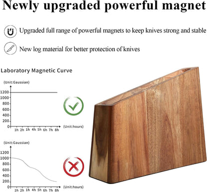 Magnetic Knife Block, Double Sided Magnetic Knife Holder Rack for Kitchen Counter, Acacia Wood Magnetic Knife Storage