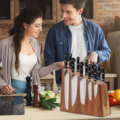 Magnetic Knife Block, Double Sided Magnetic Knife Holder Rack for Kitchen Counter, Acacia Wood Magnetic Knife Storage