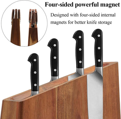 Magnetic Knife Block, Double Sided Magnetic Knife Holder Rack for Kitchen Counter, Acacia Wood Magnetic Knife Storage