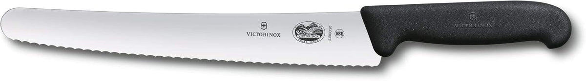 Fibrox 10.25 Inch Bread Knife, Sharp Serrated Pastry Slicer | Ergonomic non-slip TPE handle, Swiss made high-carbon stainless steel blade, NSF approved and dishwasher safe
