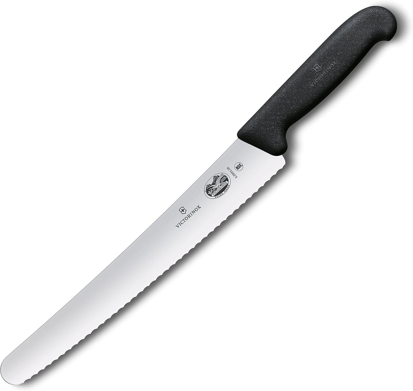 Fibrox 10.25 Inch Bread Knife, Sharp Serrated Pastry Slicer | Ergonomic non-slip TPE handle, Swiss made high-carbon stainless steel blade, NSF approved and dishwasher safe