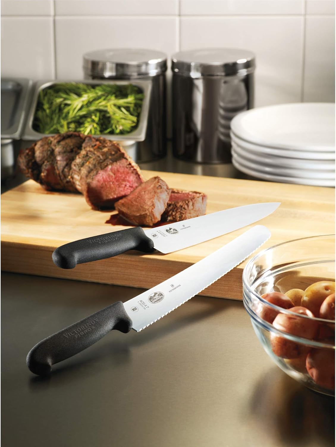 Fibrox 10.25 Inch Bread Knife, Sharp Serrated Pastry Slicer | Ergonomic non-slip TPE handle, Swiss made high-carbon stainless steel blade, NSF approved and dishwasher safe