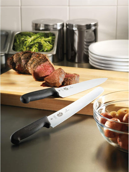 Fibrox 10.25 Inch Bread Knife, Sharp Serrated Pastry Slicer | Ergonomic non-slip TPE handle, Swiss made high-carbon stainless steel blade, NSF approved and dishwasher safe