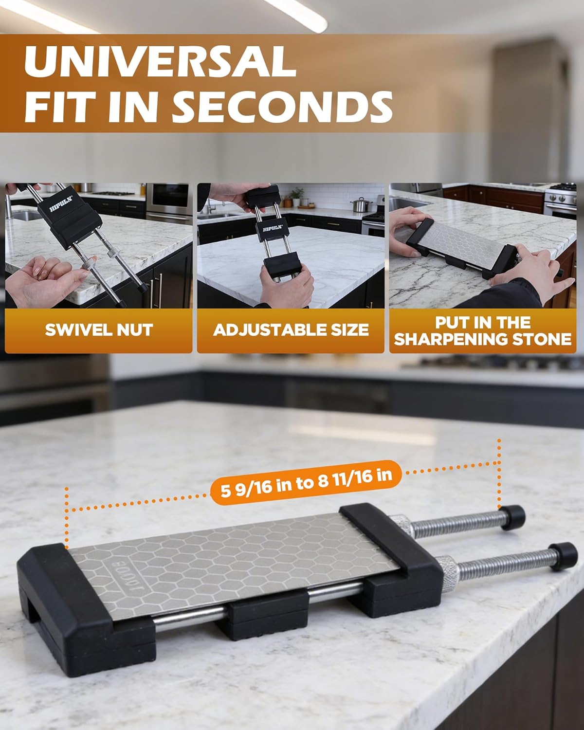Non-Slip Sharpening Stone Holder, Adjustable Whetstone Holder for Water Stones, Diamond Stones 304 Stainless Steel Clamp for Knife Sharpening, Woodworking Tools (Fits 5 9/16" - 8 11/16")