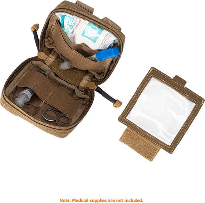Small MED Kits Holder Duty Belt Gloves Pouch MOLLE Tactical Vest Nasal Spray Case Compact IFAK Carrier Backpack Wallet Cards Knife Gadgets Mini EDC Organizer Bag w/Removeable Clear ID Pocket