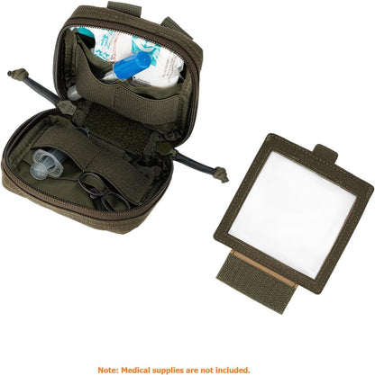 Small MED Kits Holder Duty Belt Gloves Pouch MOLLE Tactical Vest Nasal Spray Case Compact IFAK Carrier Backpack Wallet Cards Knife Gadgets Mini EDC Organizer Bag w/Removeable Clear ID Pocket