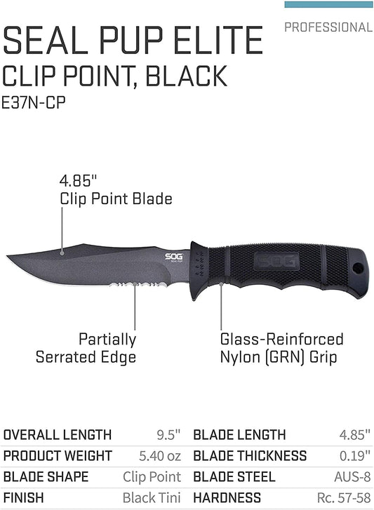 Fixed Blade Knives with Sheath - SEAL Pup Tactical Knife, Survival Knife and Hunting Knife w/ 4.75 Inch Blade and Knife Sheath