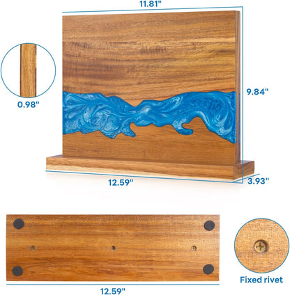 magnetic knife holder - Acacia wood Magnetic Knife Block, Magnetic Knife Storage with double-sided magnetic, blue resin river, 12.59 × 9.84 inches (Without knife)