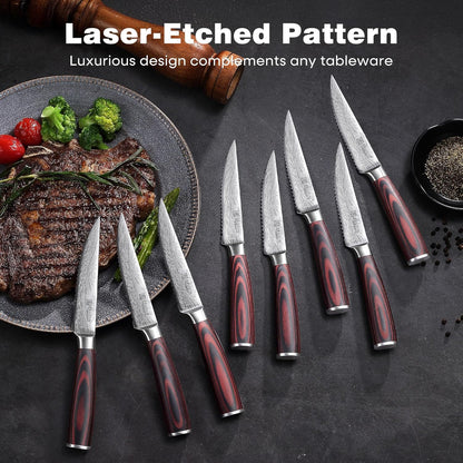 Steak Knives, Steak Knives Set of 6, Ultra Sharp 4.5 Inch Serrated Steak Knife, High Carbon Stainless Steel Steak Knife Set with Pakkawood Handle and Gift Box
