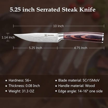 Steak Knives, Steak Knives Set of 6, Ultra Sharp 4.5 Inch Serrated Steak Knife, High Carbon Stainless Steel Steak Knife Set with Pakkawood Handle and Gift Box