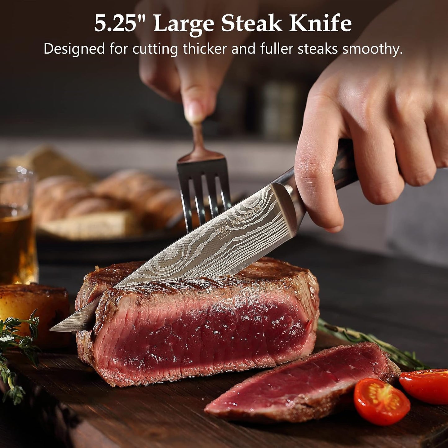 Steak Knives, Steak Knives Set of 6, Ultra Sharp 4.5 Inch Serrated Steak Knife, High Carbon Stainless Steel Steak Knife Set with Pakkawood Handle and Gift Box