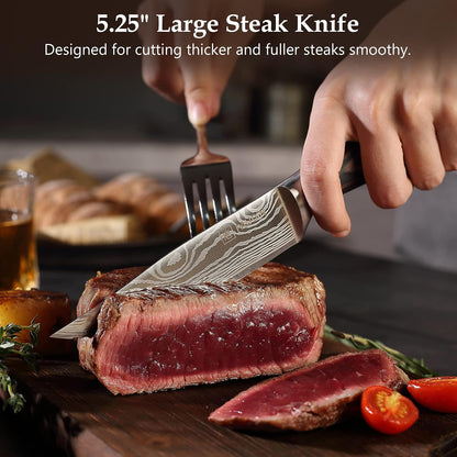 Steak Knives, Steak Knives Set of 6, Ultra Sharp 4.5 Inch Serrated Steak Knife, High Carbon Stainless Steel Steak Knife Set with Pakkawood Handle and Gift Box