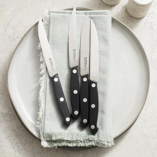 Prime Razor-Sharp Steak Knives Set of 4, Micro-Serrated Edge | Razor-sharp knives designed for cleanly slicing through pork chops, filet mignon, and chicken cutlets with ease