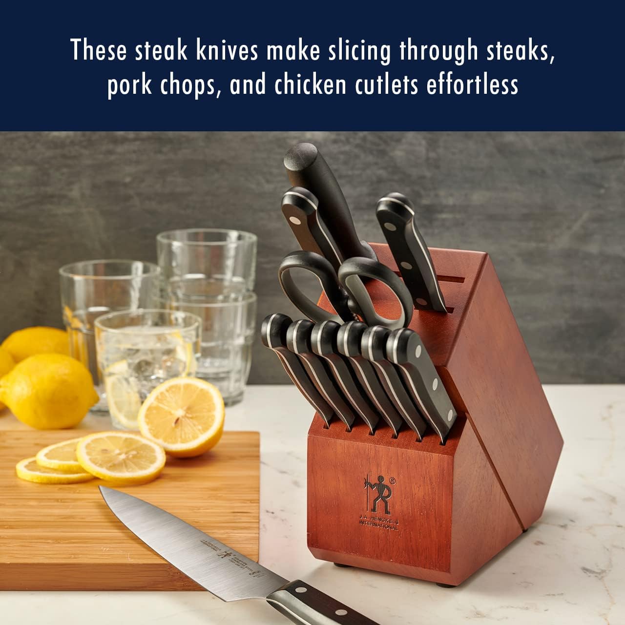 Prime Razor-Sharp Steak Knives Set of 4, Micro-Serrated Edge | Razor-sharp knives designed for cleanly slicing through pork chops, filet mignon, and chicken cutlets with ease
