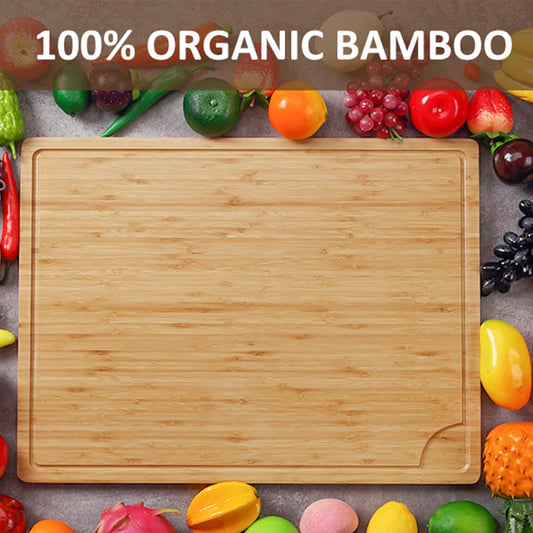 Extra Large Bamboo Wood Cutting Board, 24 x 18 Inch Kitchen Wooden Chopping Board with Juice Groove, Reversible Butcher Block Cutting Board for Meat, Turkey Carving