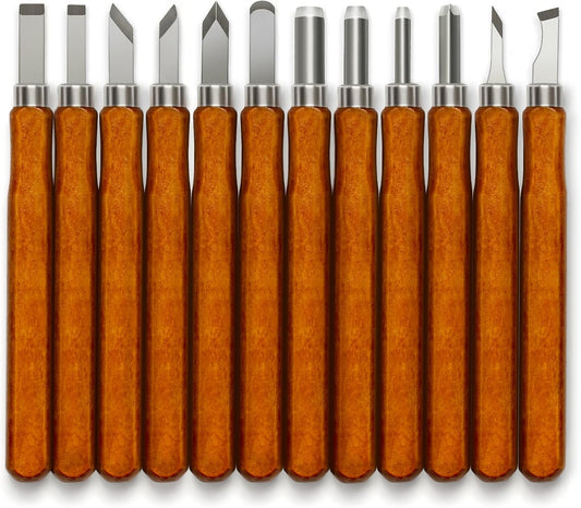 Wood Carving Tools Kit - Wood Carving Knife Set for Beginners, Professionals, Hobbyists, Artists, and Sculptors - Multipurpose Sculpting, Soap Carving, Pumpkin Carving(WOOD HANDLE)