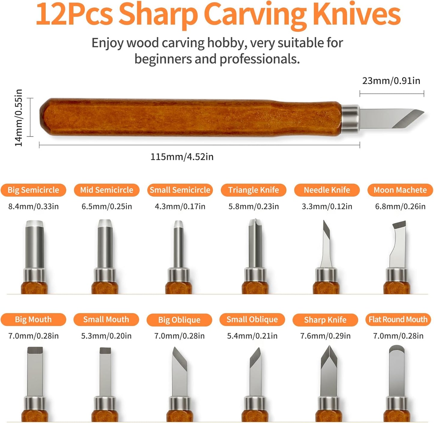 Wood Carving Tools Kit - Wood Carving Knife Set for Beginners, Professionals, Hobbyists, Artists, and Sculptors - Multipurpose Sculpting, Soap Carving, Pumpkin Carving(WOOD HANDLE)