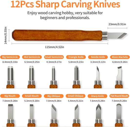 Wood Carving Tools Kit - Wood Carving Knife Set for Beginners, Professionals, Hobbyists, Artists, and Sculptors - Multipurpose Sculpting, Soap Carving, Pumpkin Carving(WOOD HANDLE)