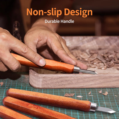 Wood Carving Tools Kit - Wood Carving Knife Set for Beginners, Professionals, Hobbyists, Artists, and Sculptors - Multipurpose Sculpting, Soap Carving, Pumpkin Carving(WOOD HANDLE)