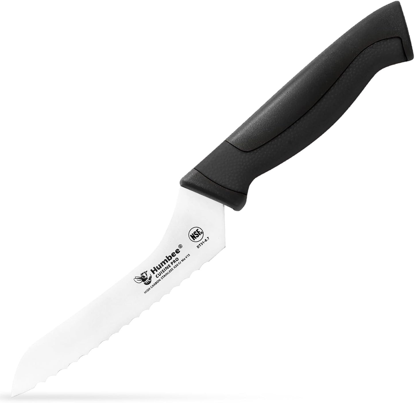 8-Inch Offset Serrated Bread Knife, Premium High Carbon Stainless Steel Blade Knife for Bread with Ergonomic Handle, NSF Certified, DT-31 Series, Black