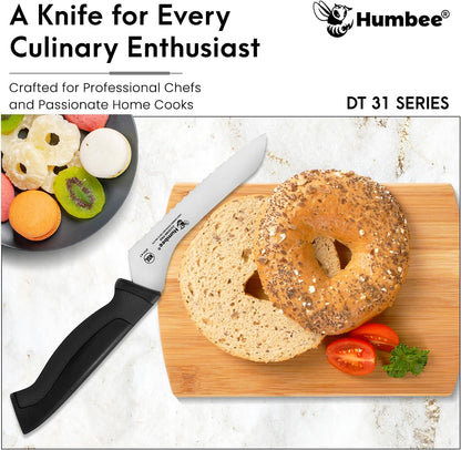 8-Inch Offset Serrated Bread Knife, Premium High Carbon Stainless Steel Blade Knife for Bread with Ergonomic Handle, NSF Certified, DT-31 Series, Black